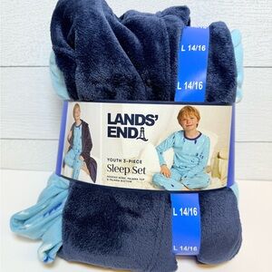 Lands' End Youth Pajama 3 PieceSet - Navy and Light Blue Size Large 14/16 NWT